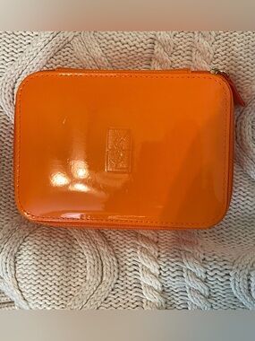 YSL Beauty Orange Faux Leather Vintage Cosmetic Case Bag Box with Mirror